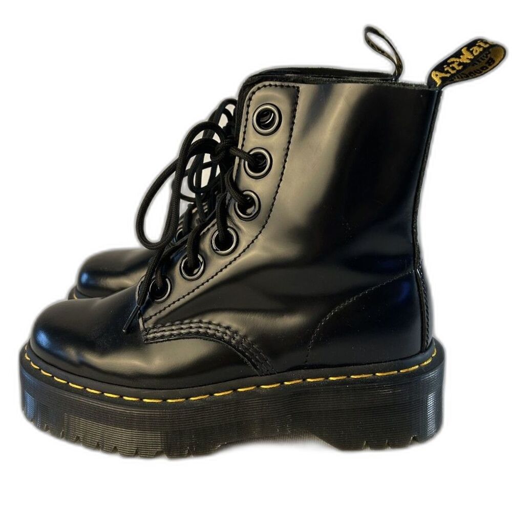 Dr. Martens Molly Black Leather Quad Platform Boots Womens